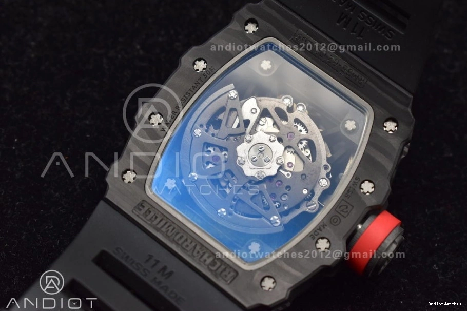 Black MIYOTA Best KUF Dial Strap Rubber Edition Red 1026 RM035-02 Skeleton Supportive on 0514